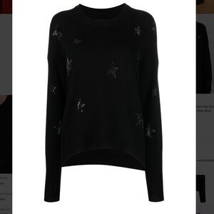NWT - Zadig & Voltaire Cashmere Star Sweater w Black Rhinestones
